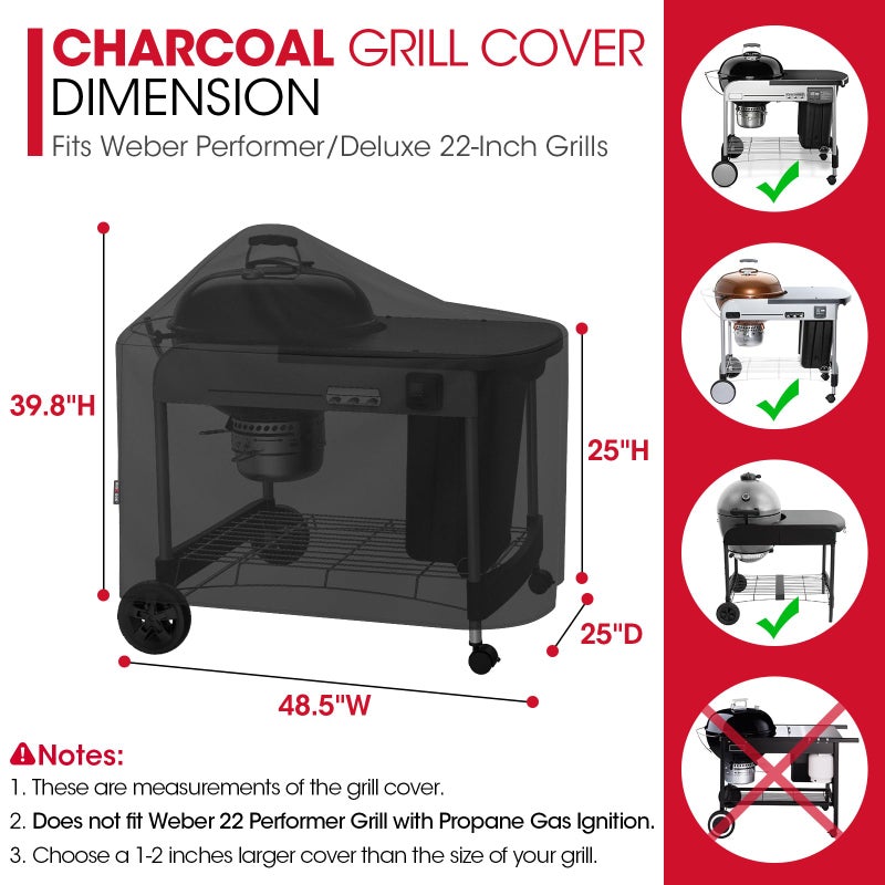 Unicook Grill Cover Compatible with Weber Performer Deluxe Charcoal Grills 22-Inch, BBQ Cover for Outside, Heavy Duty Waterproof Fade Resistant Barbecue Protector, Compared to Weber 7152 - Image 2